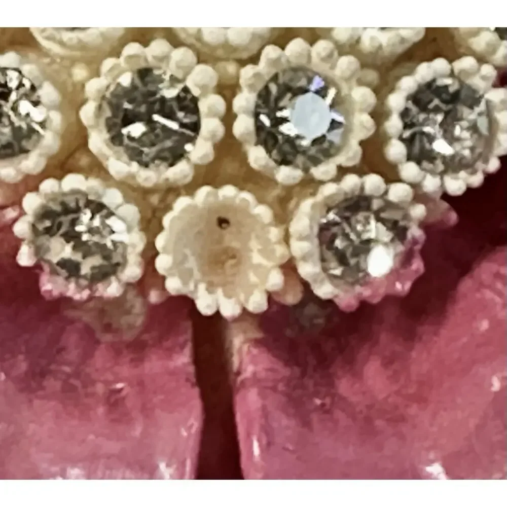 Vintage Jewelry Clip Earrings Hot Pink Clear Crystals